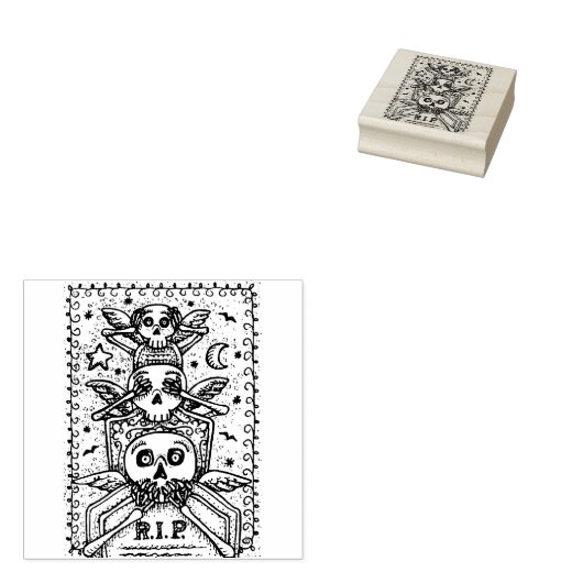 GOTHIC ZIEN GEEN KWAAD, BEGRAAFPLAATS SKELET RUBBE RUBBERSTEMPEL (Gestempeld)