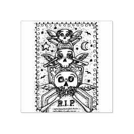 GOTHIC ZIEN GEEN KWAAD, BEGRAAFPLAATS SKELET RUBBE RUBBERSTEMPEL