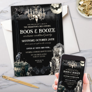Gothic Zombie Apocolypse Boos & Booze Halloween Kaart