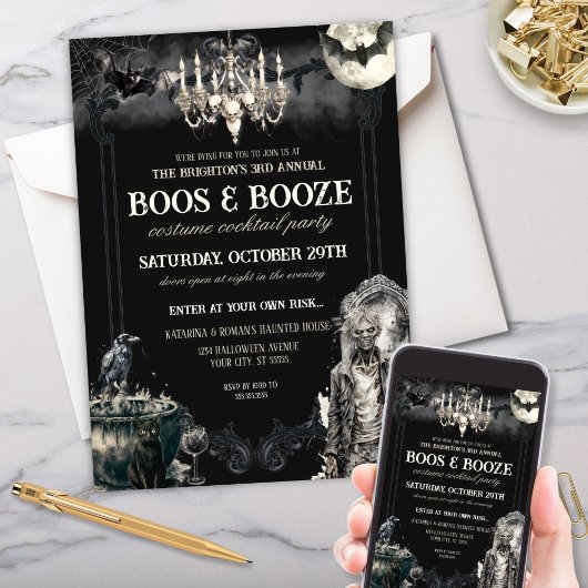 Gothic Zombie Apocolypse Boos & Booze Halloween Kaart