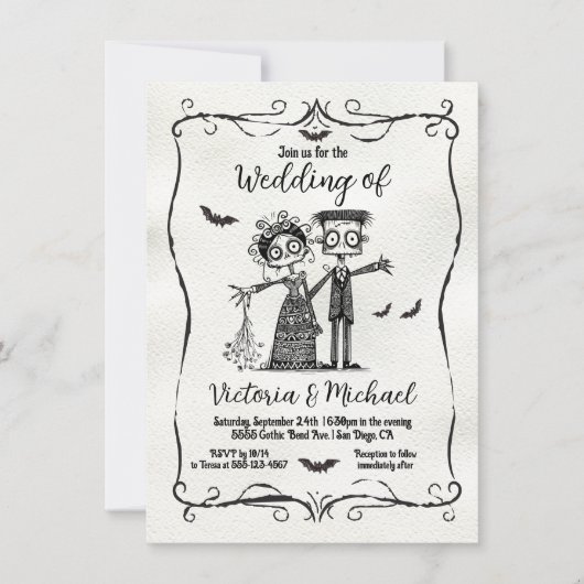 Gothic Zombie Doodle Wedding Kaart (Voorkant)