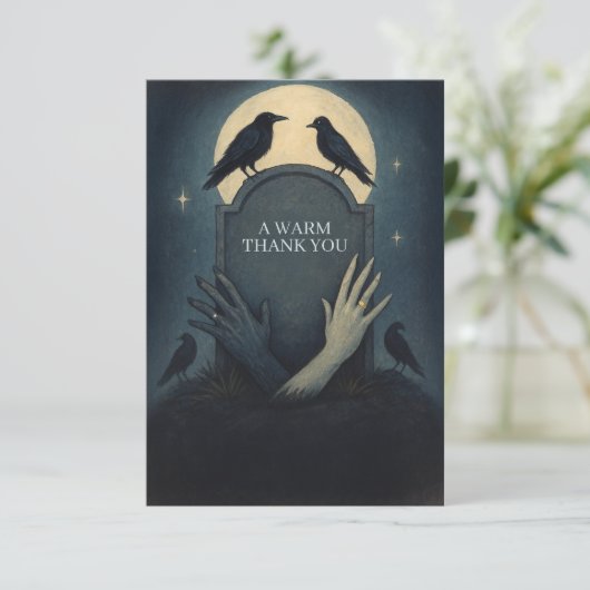 Gothic Zombie Raven Wedding Romantisch Bedankkaart (Staand voorkant)