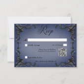 Gothic Zwart & Blauw Filigraan Hart QR Code RSVP Kaartje (Voorkant)