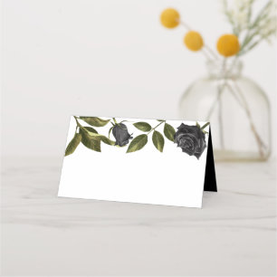 Gothic Zwart Bloem Bruiloft Voedsel Tent Plaatskaartje