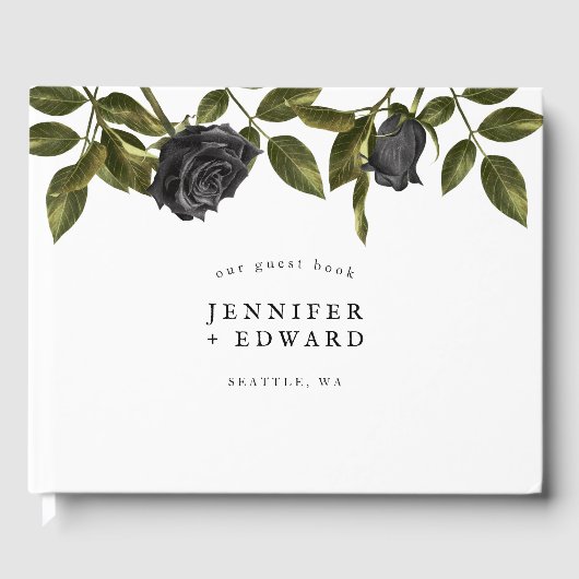 Gothic Zwart Bloem Bruiloft Wit Gastenboek (Voorkant)