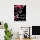 Gothic Zwart Bloemen Bruiloft Welkomstbord Poster (Thuiskantoor)