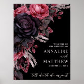 Gothic Zwart Bloemen Bruiloft Welkomstbord Poster (Voorkant)