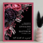 Gothic Zwart Bloemen Bruiloft Welkomstbord Poster