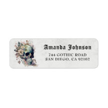 Gothic Zwart Bloemen Schedel Retouradres Label