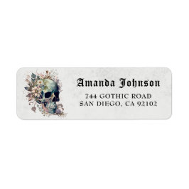 Gothic Zwart Bloemen Schedel Retouradres Label