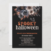 Gothic Zwart Bloemen Spooky Halloween Party Kaart (Voorkant)