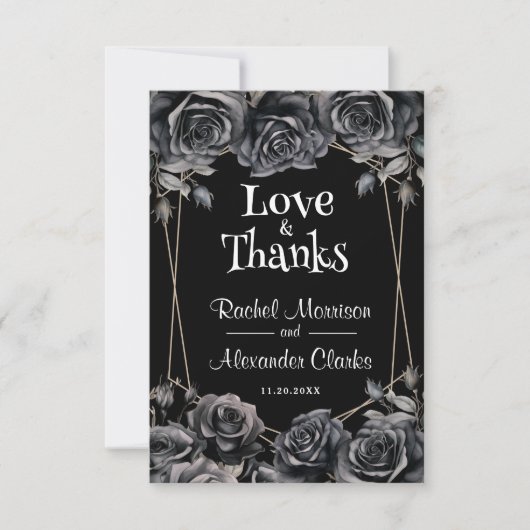 Gothic zwart bloemenhalloween bruiloft dank u bedankkaart (Voorkant)