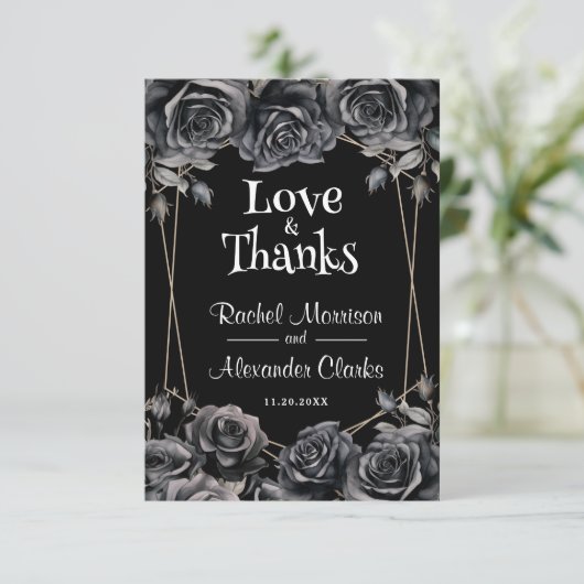 Gothic zwart bloemenhalloween bruiloft dank u bedankkaart (Staand voorkant)