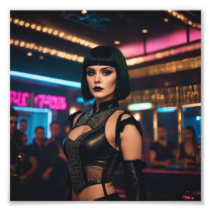 Gothic Zwart Bob Meisje Dancer in Nachtclub Foto Afdruk