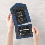 Gothic Zwart Boog & Zwart Rozen Blauw Geen Diner All In One Uitnodiging (Afscheurbaar)