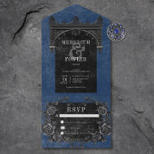 Gothic Zwart Boog & Zwart Rozen Blauw Geen Diner All In One Uitnodiging