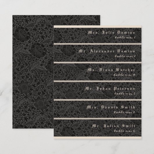 Gothic Zwart Botanische Bloemen Slanke Place Cards Kaart (Voorkant / Achterkant)