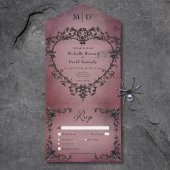 Gothic Zwart & Bourgogne Filigraan Hartdiner All In One Uitnodiging