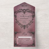 Gothic Zwart & Bourgogne Filigraan Hartdiner All In One Uitnodiging (Binnen)