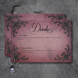 Gothic Zwart & Bourgogne Filigree Hart Details Informatiekaartje