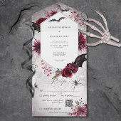 Gothic Zwart & Bourgogne Halloween Hexagon QR Code All In One Uitnodiging