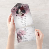 Gothic Zwart & Bourgogne Skull & Bats Diner All In One Uitnodiging (Afscheurbaar)
