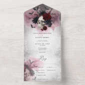 Gothic Zwart & Bourgogne Skull & Bats Diner All In One Uitnodiging (Binnen)