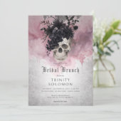 Gothic Zwart & Bourgondië Bloemen Schedel Bridal B Kaart (Staand voorkant)