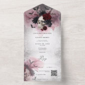 Gothic Zwart & Bourgondische schedel & vleermuizen All In One Uitnodiging (Binnen)