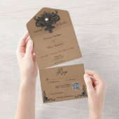 Gothic Zwart & Bruin Halloween Filigraan QR Code All In One Uitnodiging (Afscheurbaar)