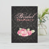 Gothic Zwart damask roze rose vrijgezellenfeest Kaart (Staand voorkant)