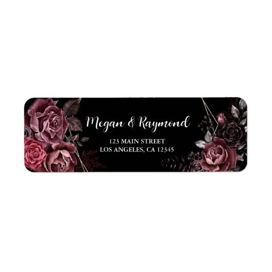 Gothic Zwart Donker Bloemen Bruiloft Retouradres Etiket (Voorkant)