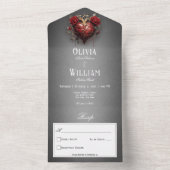 Gothic zwart donker hart & rode rozen geen diner all in one uitnodiging (Binnen)