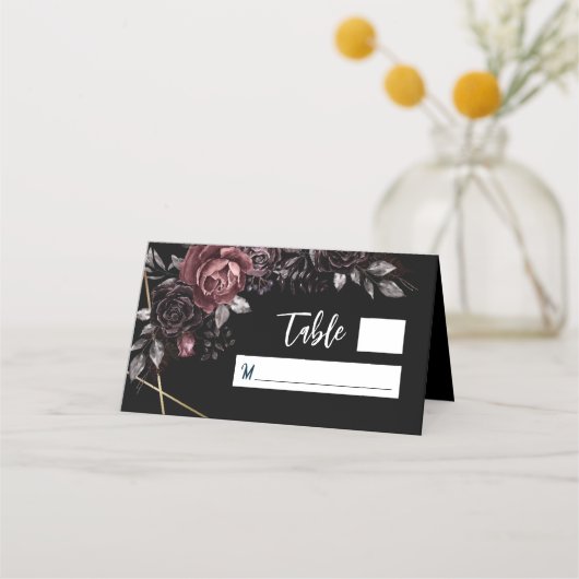 Gothic zwart donkere bloemen elegante bruiloft plaatskaartje (Voorkant)