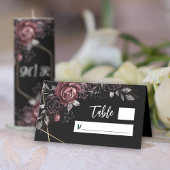 Gothic zwart donkere bloemen elegante bruiloft plaatskaartje
