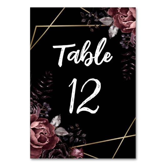 Gothic Zwart Donkere Bloemen Geometrische Bruiloft Kaart (Voorkant)