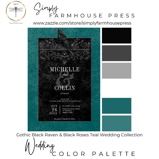 Gothic Zwart Dubbele Boog Zwart Rozen Blauwgroen B Kaart