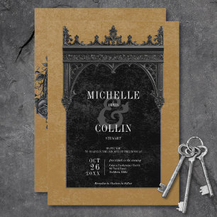 Gothic zwart dubbele boog zwart Rozen gouden bruil Kaart