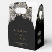 Gothic Zwart en Goud Bloemen Roos Monogram Bruilof Bedankdoosjes (Geopend)