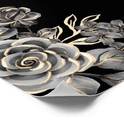 Gothic zwart en goud bloemenbruiloft welkomstbord poster (Hoek)
