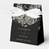 Gothic zwart en goud bloemenmonogram bruiloft bedankdoosjes (Voorkant Zijde)
