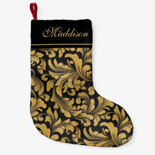 Gothic zwart en goud bloemmotief kleine kerstsok