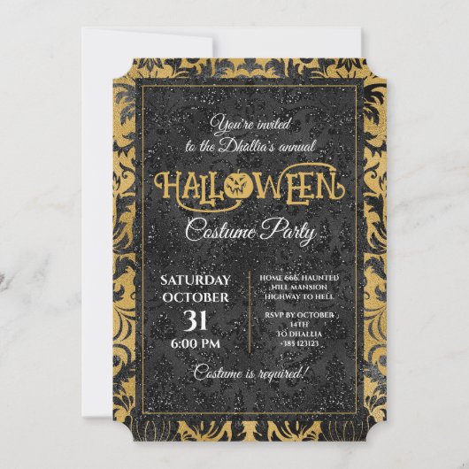 Gothic zwart en goud Halloween Party Kaart (Voorkant)