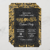 Gothic zwart en goud Halloween Party Kaart (Voorkant / Achterkant)