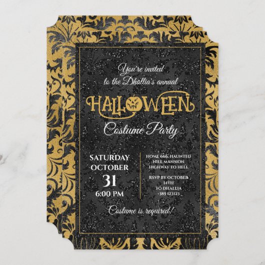 Gothic zwart en goud Halloween Party Kaart (Voorkant / Achterkant)