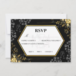 Gothic Zwart en Goud Huwelijks RSVP Kaart