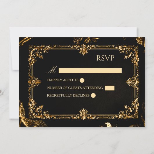 Gothic Zwart en Goud RSVP Kaart (Voorkant)