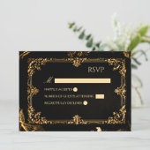Gothic Zwart en Goud RSVP Kaart (Staand voorkant)