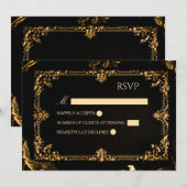 Gothic Zwart en Goud RSVP Kaart (Voorkant / Achterkant)