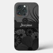 Gothic Zwart en Grijs Hibiscus Bloemen Case-Mate iPhone Case (Achterkant)